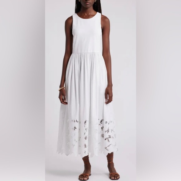 embroidered sleeveless mixed media sundress - Picture 3 of 4